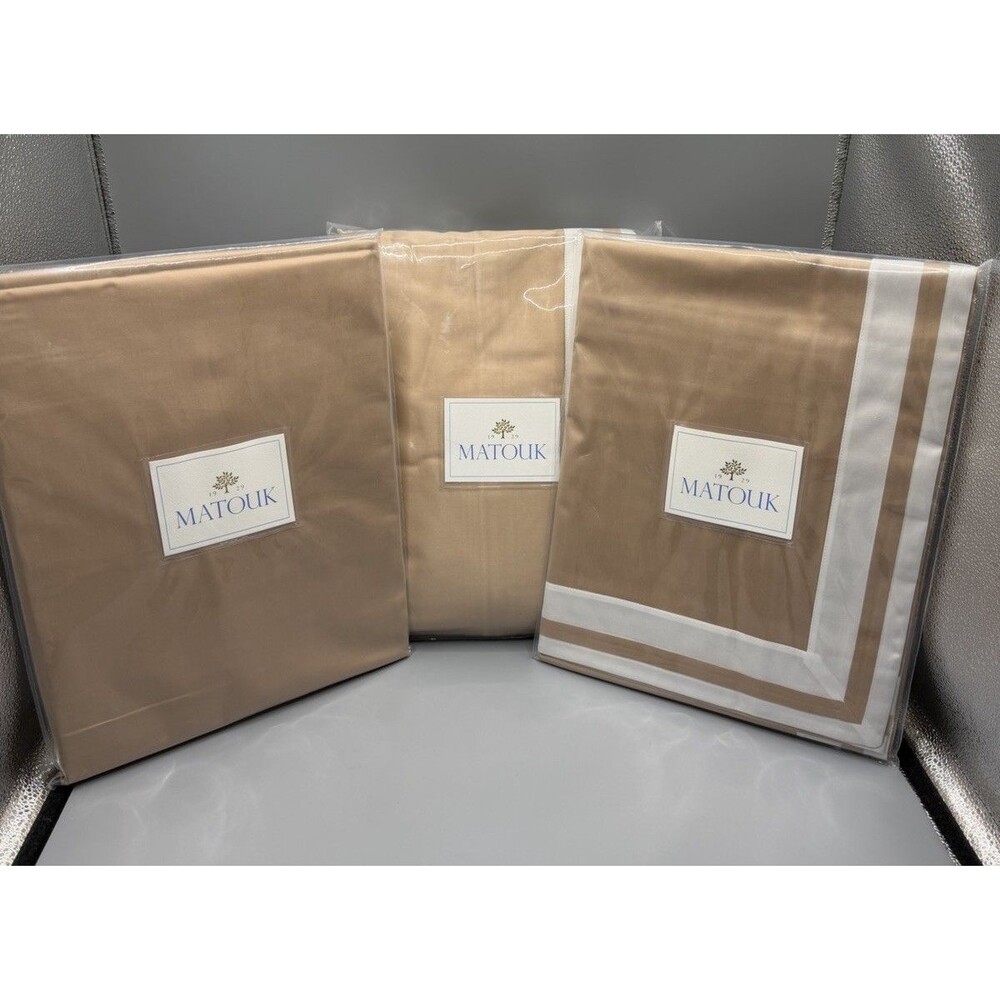 Matouk Alessandra KING Duvet + 2 KING Shams Ambrosia/Bone NEW Sateen